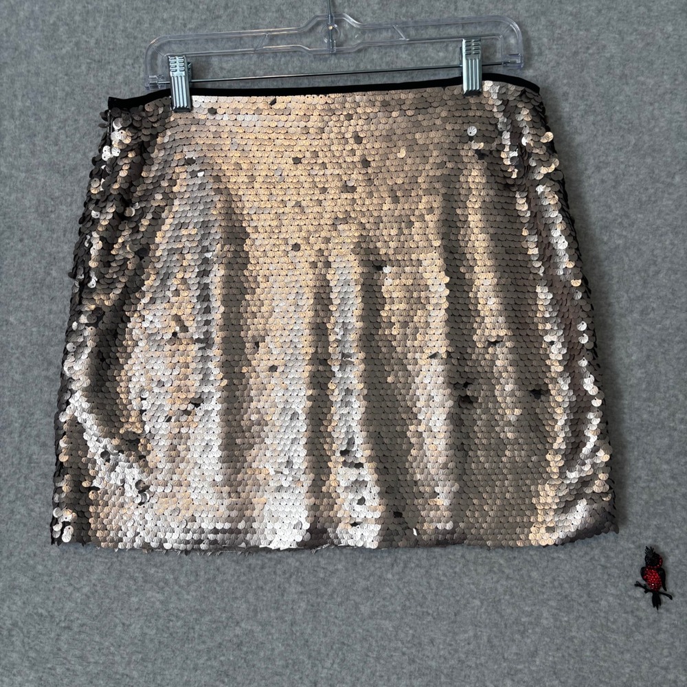 Verty Women's Large Mini Skirt Silver Sequin Metallic Disc Scale y2K Clubwear - Picture 4 of 8